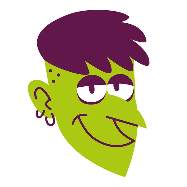 Isolated Green Man Face Piercing Hair Comic People Vector Illustration — Stok Vektör