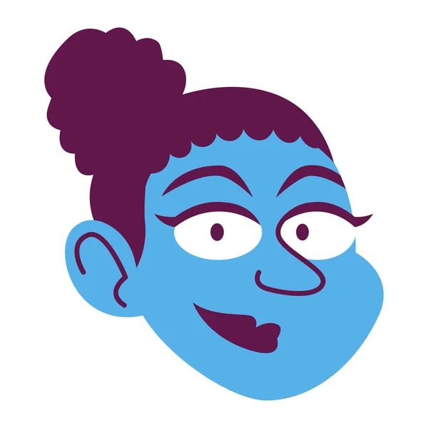 Isolated Blue Woman Face Curly Hair Comic People Vector Illustration — Vetor de Stock