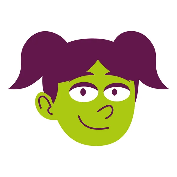 Изолированная Зеленая Женщина Лицо Короткие Волосы Комические Люди Вектор Иллюстрации — стоковый вектор