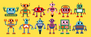 Set of cute robots icons cartoon Vector illustration