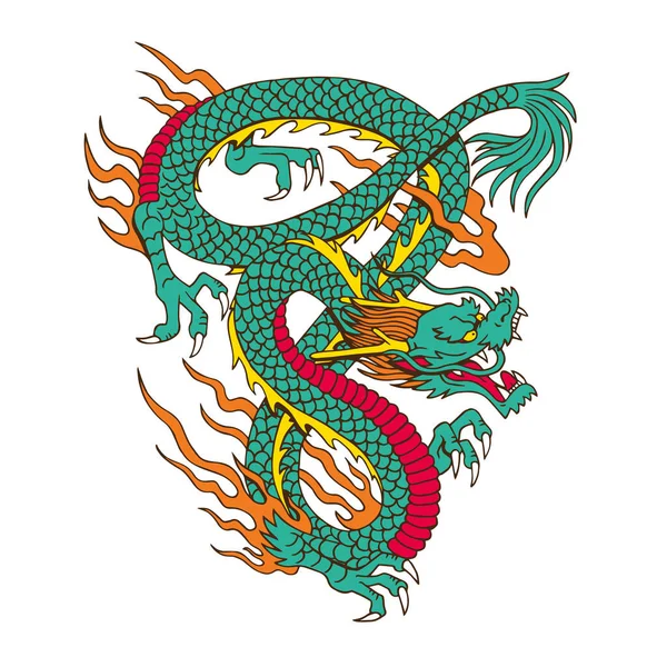 Isolated Green Chinesse Dragon Zodiac Vector Illustration — Stok Vektör