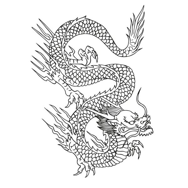 Isolated Draw Left Chinesse Dragon Zodiac Vector Illustration — 스톡 벡터