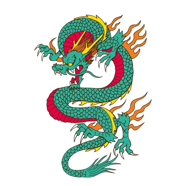 Изолированная Зелёная Векторная Иллюстрация Китайского Дракона Зодиака Стоковый вектор