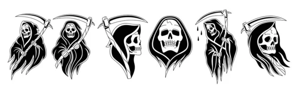Set Reaper Tattoo Death Halloween Season Vector Illustration Vetores De Stock Royalty-Free