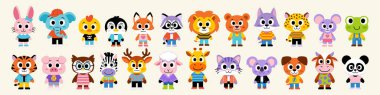 Set of cute happy animals cartoons Vector illustration