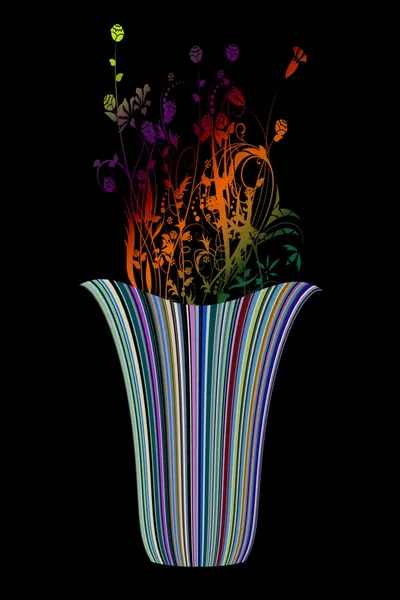 Abstract illustrated flowers with stripe vase