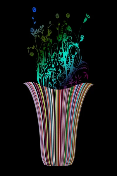 Abstrakte illustrierte Blumen mit Streifenvase — Stockfoto