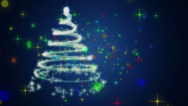 Maravillosa animación de vídeo con árbol de Navidad y estrellas y luces en movimiento, bucle HD 1080p — Vídeo de stock