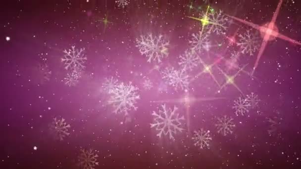 Splendida animazione video di Natale con fiocchi di neve in movimento e stelle, loop HD 1080p — Video Stock