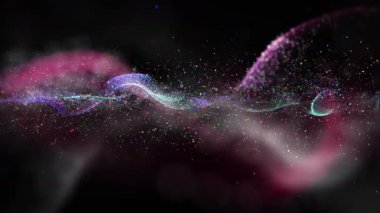 Dalga nesnesi ve parıldayan parçacıklarla gelecek video animasyonu, 4096x2304 döngü 4K