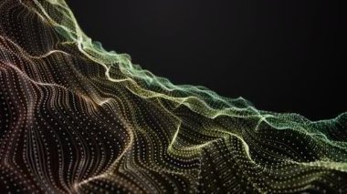 Parçacık dalga nesnesi ile fantastik video animasyonu yavaş çekim ve metin için boşluk, 4096x2304 döngü 4K