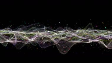 Dalga nesnesi ve parıldayan parçacıklarla gelecek video animasyonu, 4096x2304 döngü 4K