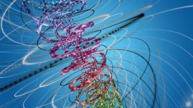 Yavaş çekimde çizgili dalga nesnesi ile fantastik renkli video animasyonu, 4096x2304 döngü 4K