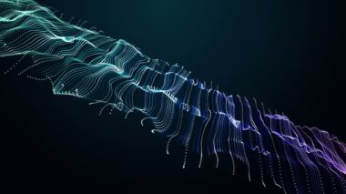 Parçacık dalga nesnesi ile fantastik video animasyonu yavaş çekim ve metin için boşluk, 4096x2304 döngü 4K