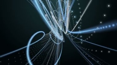 Parçacık çizgili dalga nesnesiyle gelecek video animasyonu, 4096x2304 döngü 4K