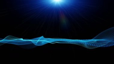 Dalga nesnesi ile gelecek video animasyonu ve yavaş çekimde parlayan ışık, 4096x2304 döngü 4K