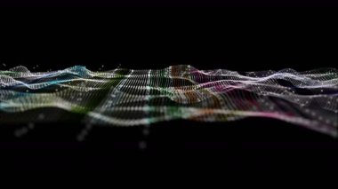 Parçacık dalga nesnesiyle gelecek video animasyonu yavaş çekimde, 4096x2304 döngü 4K