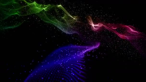 Futuristic Video Animation Colorful Wave Object Glitter Particles Slow Motion — Stock Video