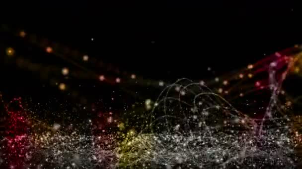 Φουτουριστικό Βίντεο Κινουμένων Σχεδίων Πολύχρωμο Αντικείμενο Κύμα Και Σωματίδια Glitter — Αρχείο Βίντεο