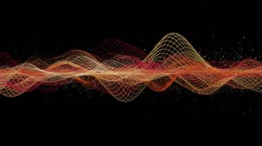 Dalga nesnesi ve parıldayan parçacıklarla gelecek video animasyonu, 4096x2304 döngü 4K