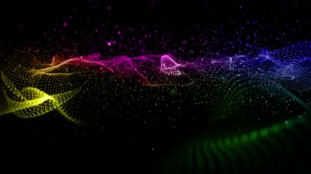 Animazione Video Futuristica Con Oggetto Onda Colorata Particelle Glitter Rallentatore — Video Stock