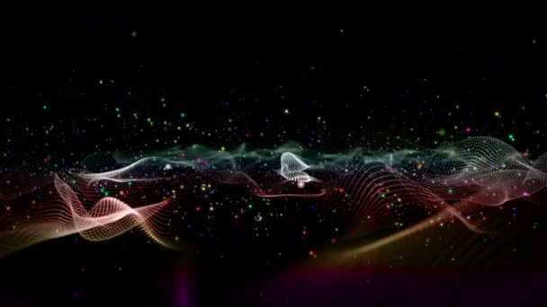 Futuristisk Video Animation Med Färgglada Våg Objekt Och Glitter Partiklar — Stockvideo