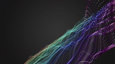 Parçacık dalga nesnesi ile fantastik video animasyonu yavaş çekim ve metin için boşluk, 4096x2304 döngü 4K