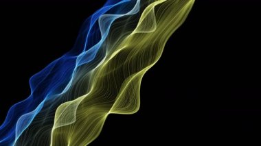 Parçacık dalgalı nesne ile Ukrayna ulusal renk video animasyonu, 4096x2304 döngü 4K