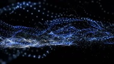 Dalga nesnesi ve parıldayan parçacıklarla gelecek video animasyonu, 4096x2304 döngü 4K