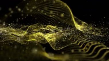Dalga nesnesi ve parıldayan parçacıklarla gelecek video animasyonu, 4096x2304 döngü 4K