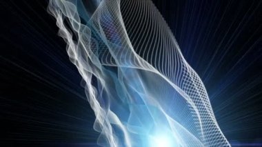 Dalga nesnesi ile gelecek video animasyonu ve yavaş çekimde parlayan ışık, 4096x2304 döngü 4K