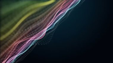 Parçacık dalga nesnesi ile fantastik video animasyonu yavaş çekim ve metin için boşluk, 4096x2304 döngü 4K