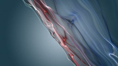 Parçacık dalga nesnesi ile fantastik video animasyonu yavaş çekim ve metin için boşluk, 4096x2304 döngü 4K