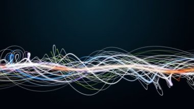 Yavaş çekimde şerit dalga nesnesi ve metin için uzay ile fantastik video animasyonu, 4096x2304 döngü 4K