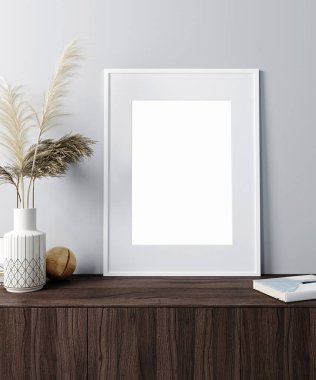poster çerçevesi modern iç arka plan, İskandinav tarzı, 3d render, 3d çizim kadar alay