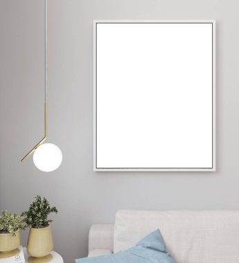Modern minimalist iç plan, İskandinav tarzı, 3d illüstrasyon ile poster ya da resim çerçevesini modelle