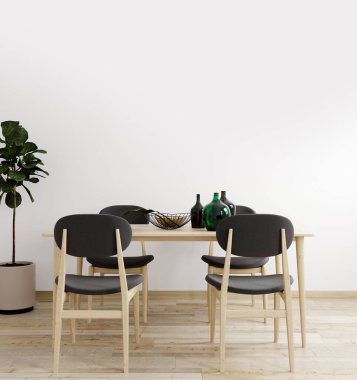 Parlak oturma odası, masa ve sandalye sehpası, dekorasyon. Oturma odasının iç mimarisi. Gündüz vakti modern tasarım odası. 3d hazırlayıcı