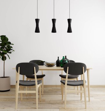 Parlak oturma odası, masa ve sandalye sehpası, dekorasyon. Oturma odasının iç mimarisi. Gündüz vakti modern tasarım odası. 3d hazırlayıcı