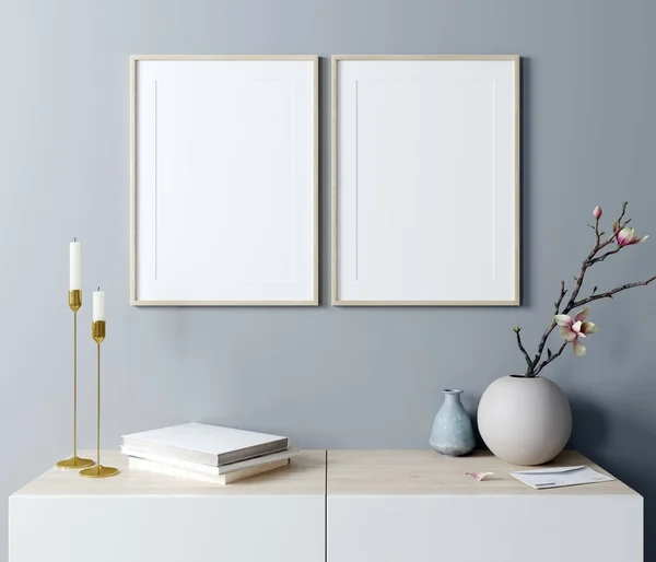Modern iç planda model poster çerçevesi, İskandinav tarzı, 3D görüntüleme