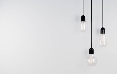 Arka planda asılmış eski bir ampul. 3d oluşturma