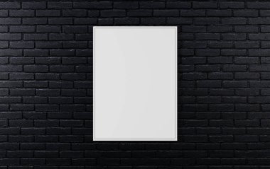 Siyah tuğla duvar, tasarım için koyu arkaplan, duvarda maket posteri, 3D görüntüleme