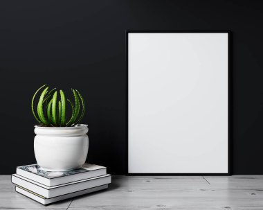 Posteri modern iç plan, siyah arkaplan, 3B biçimlendirme