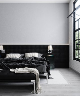 Minimalist modern yatak odası iç mimarisi, modelleme için iç mekan, 3D görüntüleme