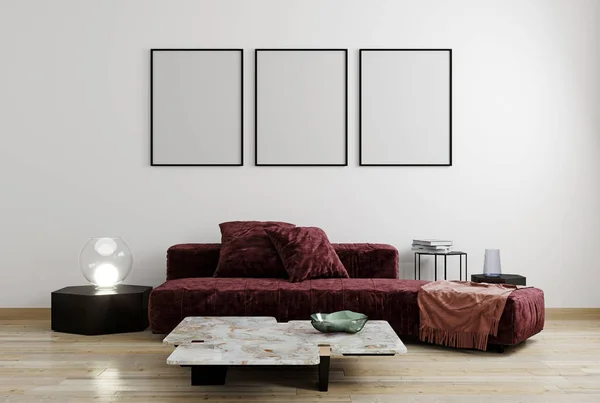Affiche Maquillée Sur Mur Blanc Rouge Mobilier Moderne Vineux Design — Photo