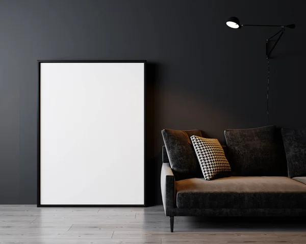 Home Interior Luxo Moderno Escuro Sala Estar Interior Preto Vazio — Fotografia de Stock