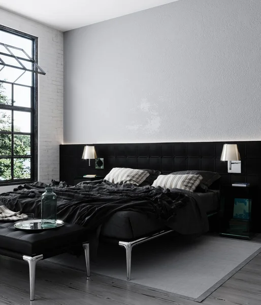 Interior Moderno Minimalista Del Dormitorio Maqueta Representación — Foto de Stock