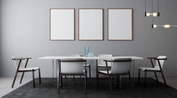 Élégant Intérieur Salle Manger Lumineuse Avec Table Chaise Affiche Maquette — Photo