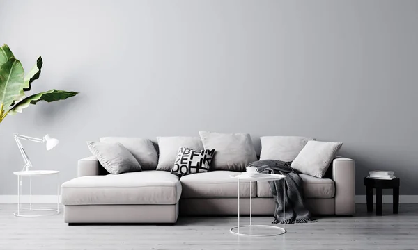 현대식 회색의 소파와 테이블 렌더링 — 스톡 사진