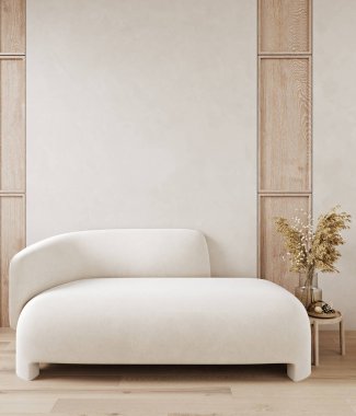 Duvar basit bir iç mekan, Scandi-Boho tarzı, 3D canlandırma