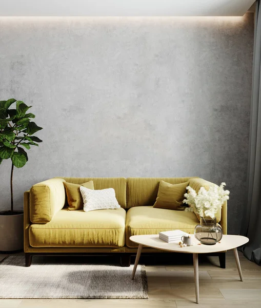 Living Room Interior Yellow Sofa Living Room Interior Mock Scandinavian — Stock Photo, Image